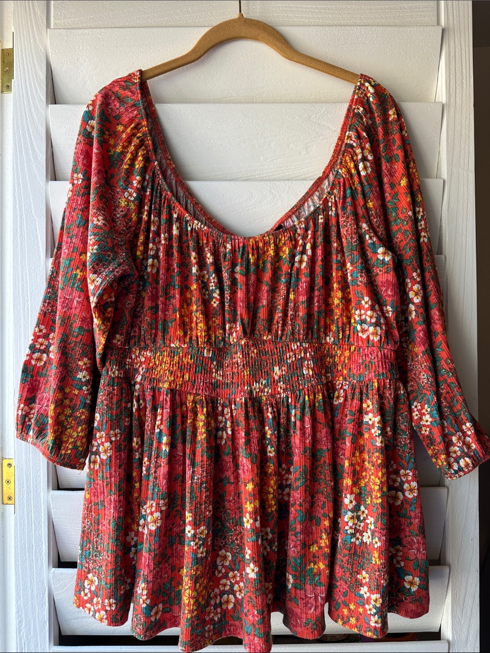Torrid Smocked Cottagecore Flowy Peplum Babydoll Floral Long Sleeve Top 1X